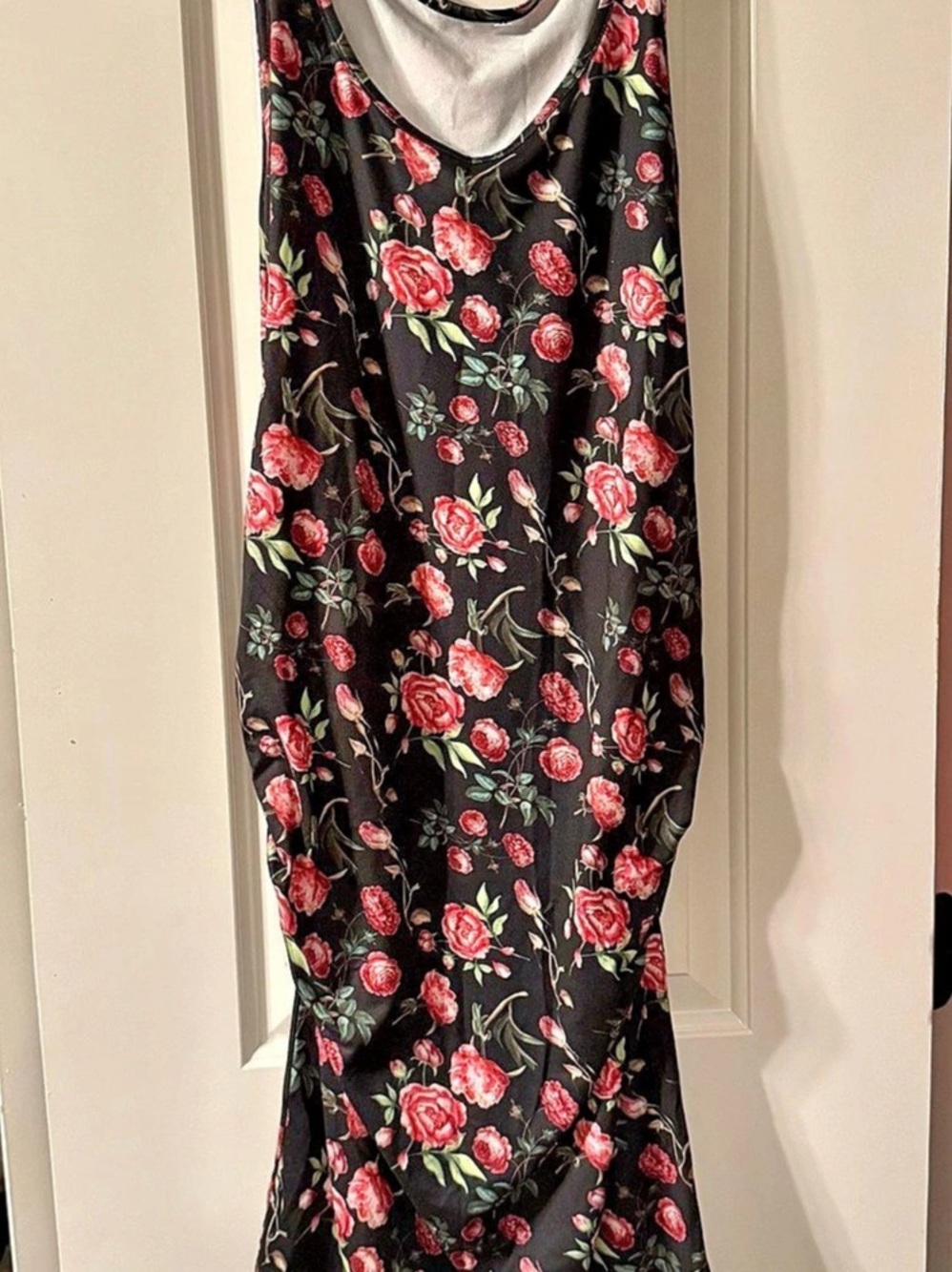 Maternity Floral Midi Dress in Black & Pink Size Medium